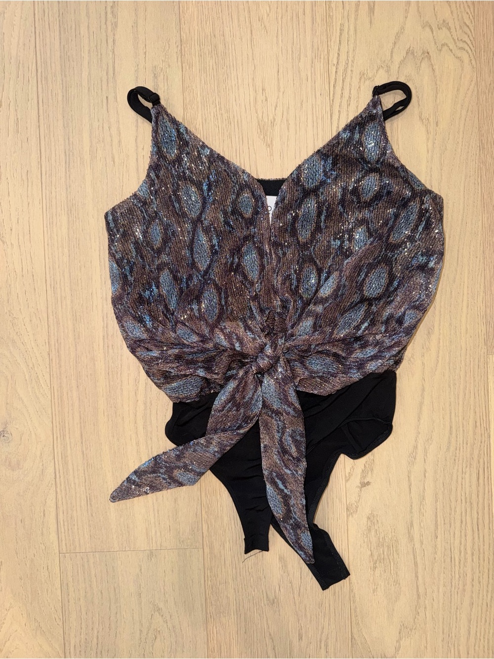 J.O.A. Brown & Blue Animal-Print Tie-Front Bodysuit